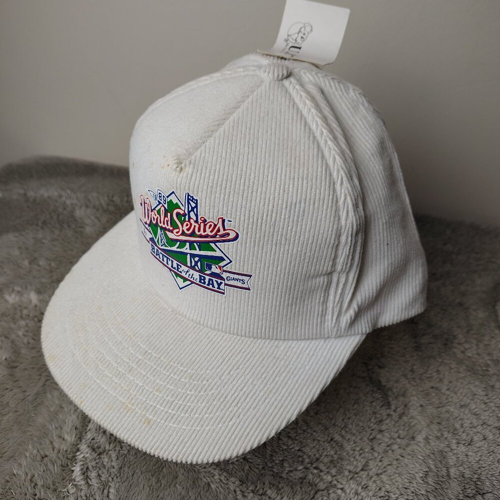 Vintage WORLD SERIES Hat Snapback White Battle Of The Bay 1989 Corduroy Stained